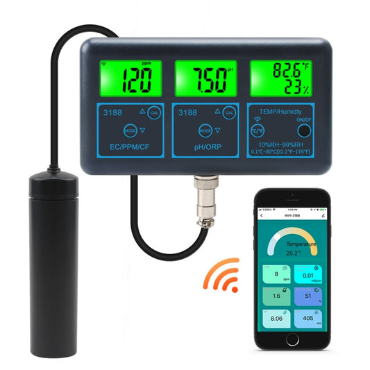 YIERYI WiFi pH Meter Temp TDS(ppm) EC ORP Water Tester Tuya APP Smart Monitor for Aquariums Hydroponics Swimming Pool