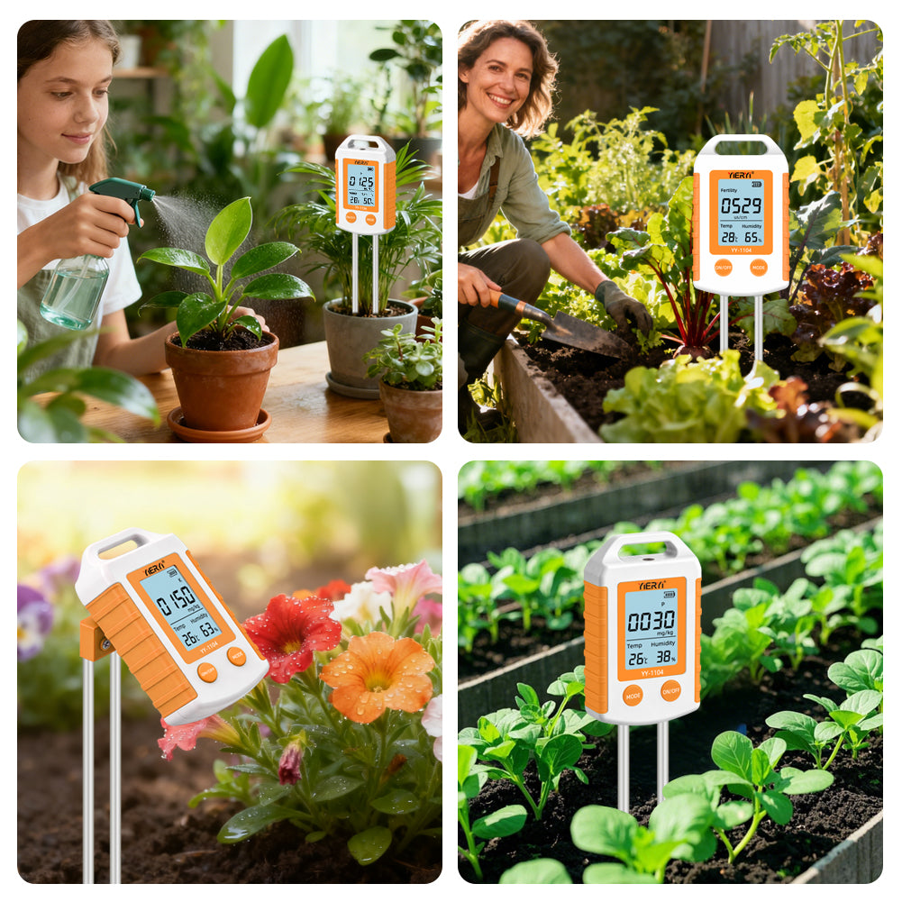 YIERYI 6-in-1 Soil Tester with NPK, pH, Temp & Humidity Soil Meter for Gardening & Farming Yieryi