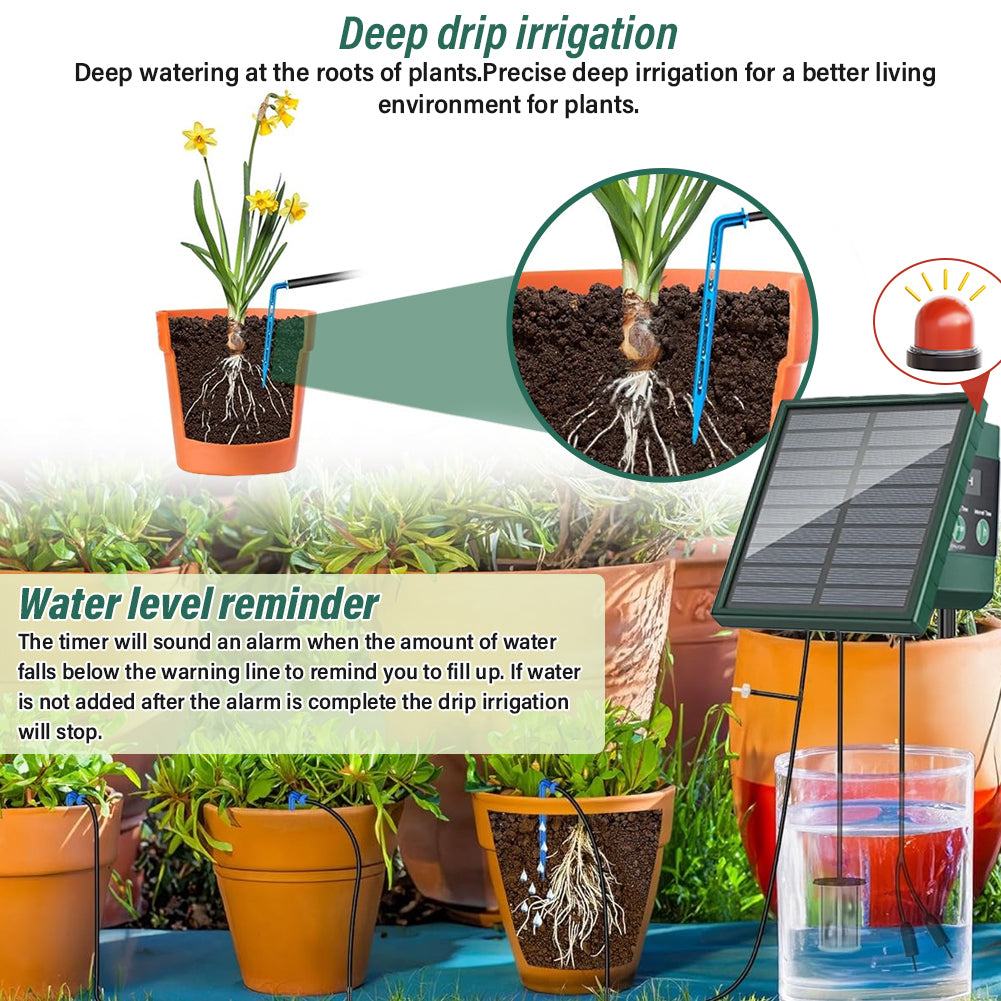 Solar Powered Auto Watering Device, Intelligent Drip Irrigation Kit for Indoor Outdoor Flowers Vegetables Yieryi