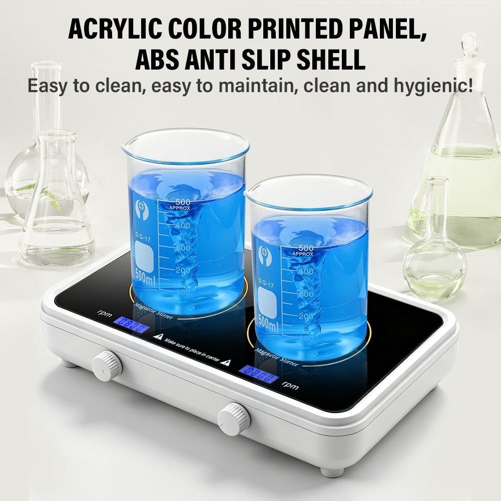 Dual‑Position Magnetic Stirrer, Mini Lab Liquid & Pigment Mixer, 500‑1000ml Per Station, Adjustable Speed 600‑4000 RPM, Two‑Channel Laboratory Stirring Equipment Yieryi