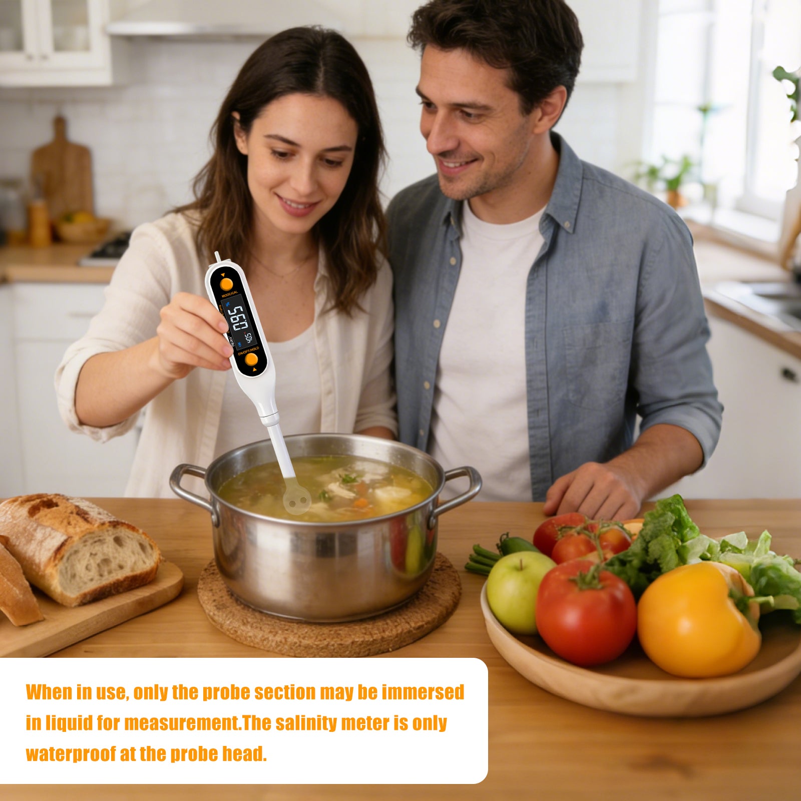 YIERYI Professional 5-in-1 Food Salt Meter High-Precision Water Quality Analysis Digital Salt Monitor EC / TDS / SALT / S.G. / TEMP Tester for Kitchen Yieryi