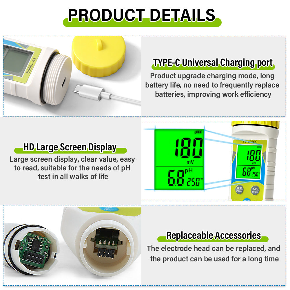 7in1 Water Quality Tester Pen pH H2 ORP TDS EC Salinity Temperature Meter for Aquarium Pool Drinking Water Yieryi