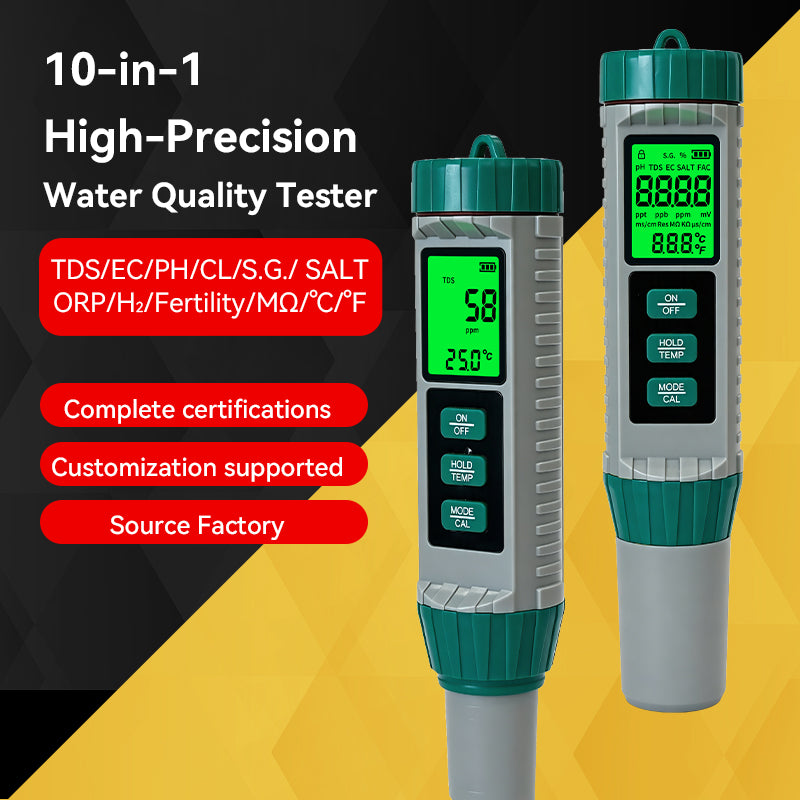 10‑in‑1 Multi‑Parameter Water Quality Test Pen, PH TDS EC ORP Salinity Meter Yieryi