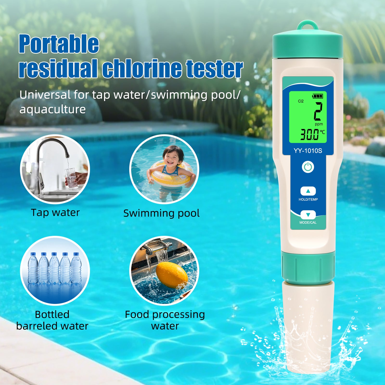 YY-1010S 10-in-1 Water Quality Test Pen | PH, TDS, EC, Salinity, ORP, H2, S.G, Temperature, Chlorine, Resistivity Yieryi