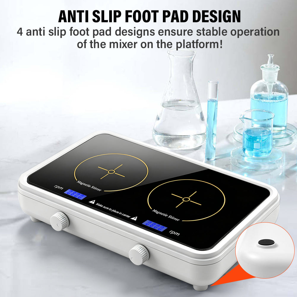 Dual‑Position Magnetic Stirrer, Mini Lab Liquid & Pigment Mixer, 500‑1000ml Per Station, Adjustable Speed 600‑4000 RPM, Two‑Channel Laboratory Stirring Equipment Yieryi
