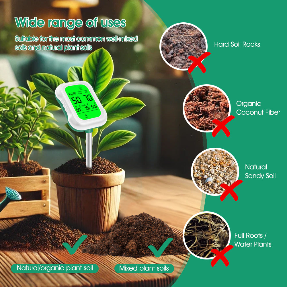 Yieryi 7-in-1 Soil Tester for Gardening & Farming | Monitor Soil pH, Moisture, Fertility, Temperature, Light & Humidity