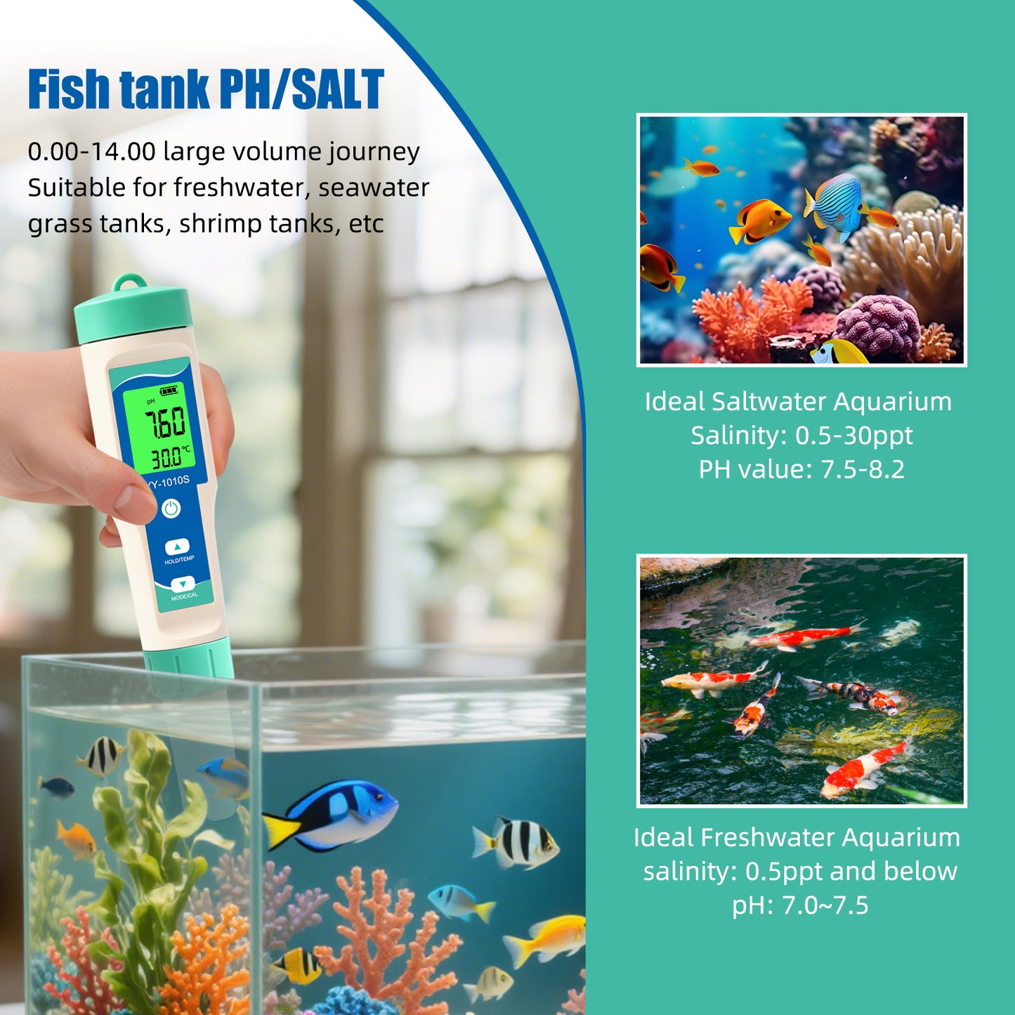 YY-1010S 10-in-1 Water Quality Test Pen | PH, TDS, EC, Salinity, ORP, H2, S.G, Temperature, Chlorine, Resistivity Yieryi
