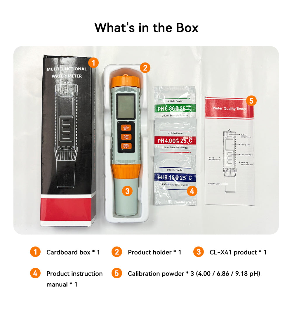CL‑X41 Multi‑Functional Water Quality Tester Pen 4‑in‑1 Water Analyzer for pH Free Chlorine CL ORP and Temperature Yieryi
