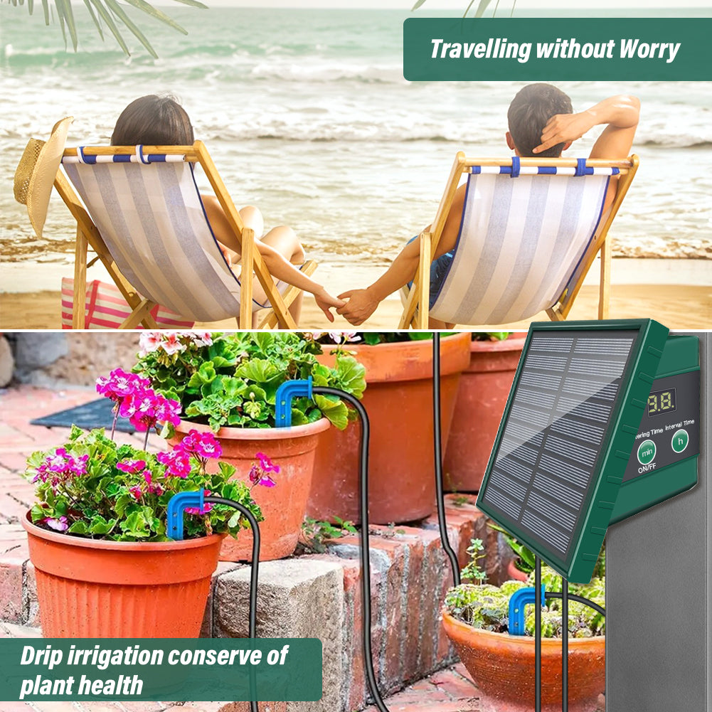 Solar Powered Auto Watering Device, Intelligent Drip Irrigation Kit for Indoor Outdoor Flowers Vegetables Yieryi