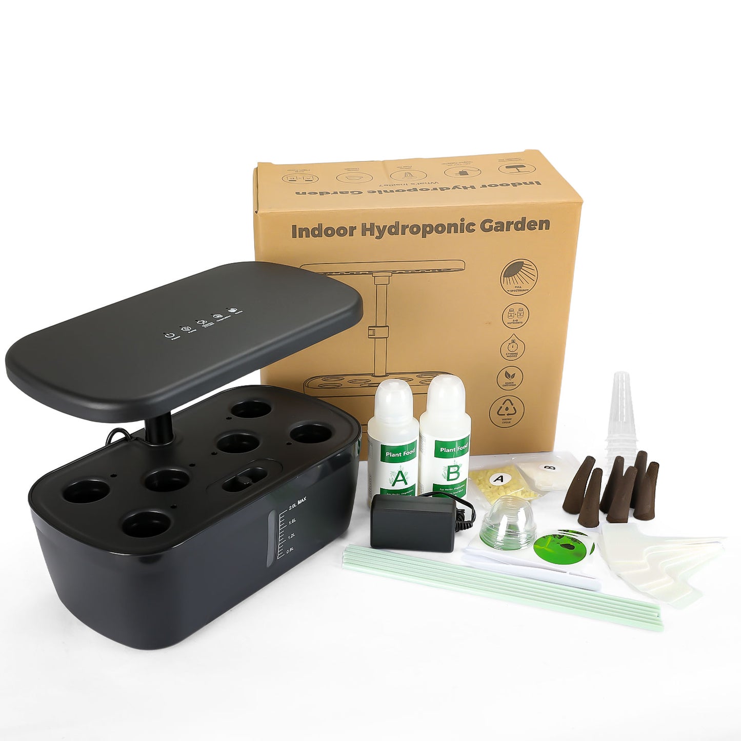 6 Pods Hydroponics Growing System with 2L Large Water Tank & A/B Nutrient Solution Indoor Herb Garden Kit Yieryi