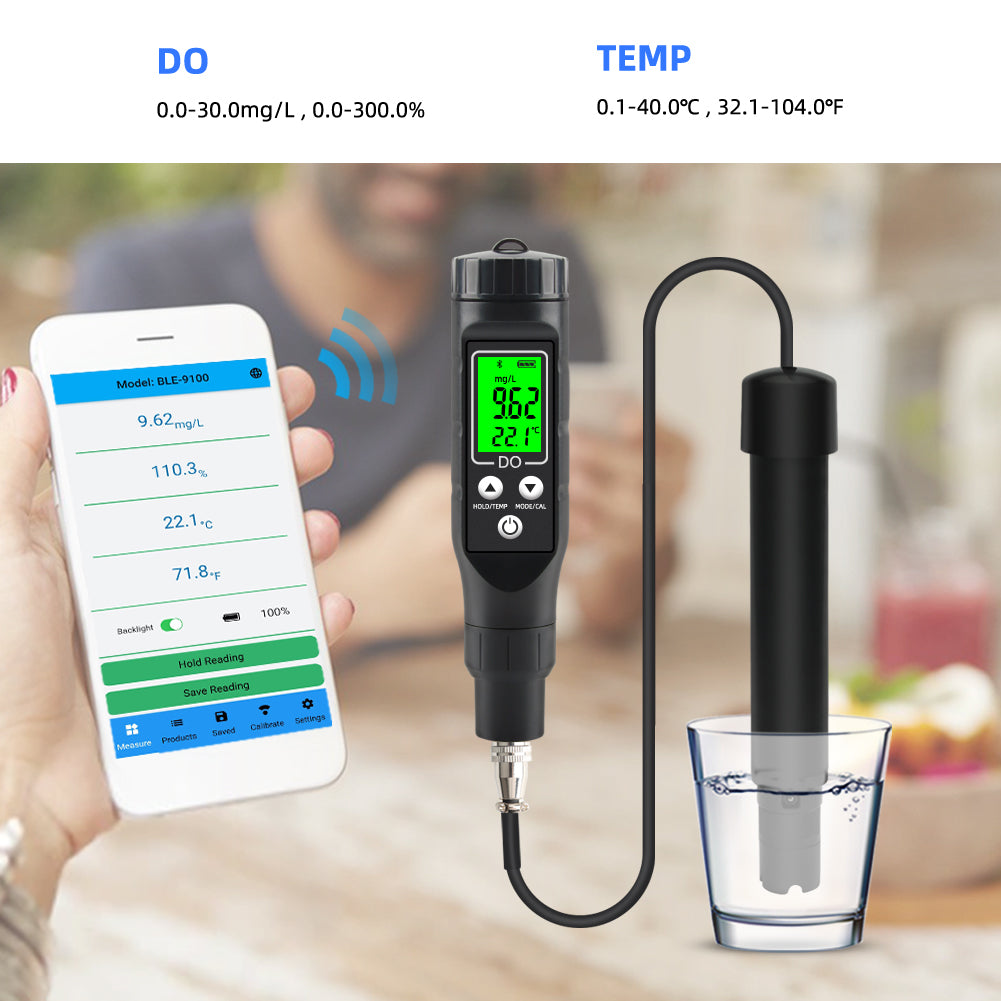 YIERYI Smart Bluetooth Dissolved Oxygen Meter,  0.0-40.0mg/L 0.0-300% Dissolved Oxygen Detector