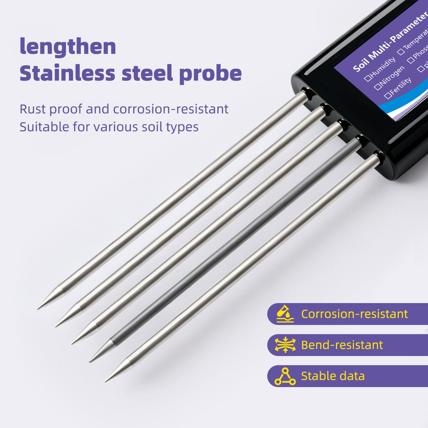 Upgraded USB‑C Connected Soil Tester with EC, Temperature‑Humidity, PH, Fertility and N‑P‑K Data Storage Function Yieryi