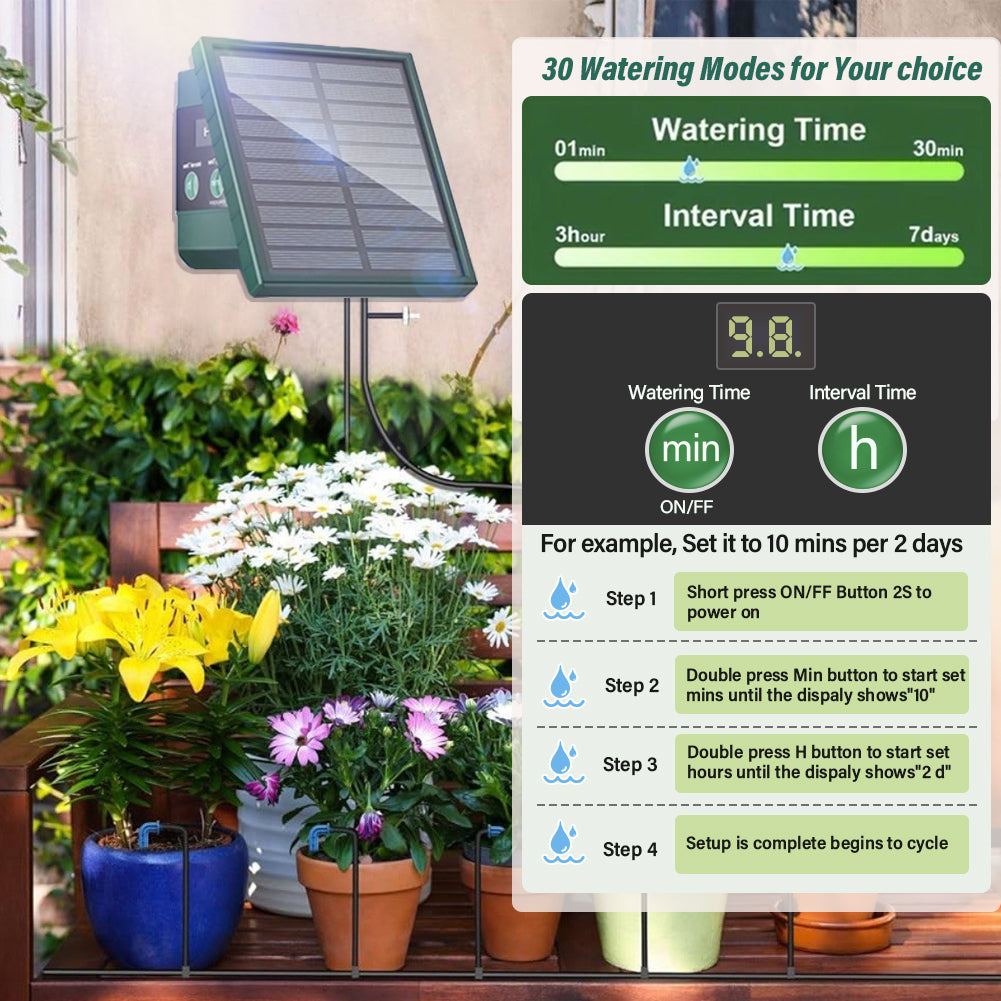 Solar Powered Auto Watering Device, Intelligent Drip Irrigation Kit for Indoor Outdoor Flowers Vegetables Yieryi