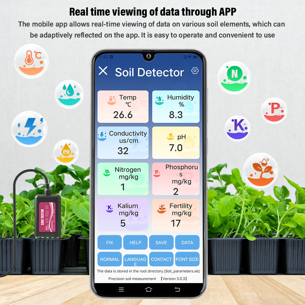 YIERYI 8-in-1 USB Soil Tester with Real-Time Monitoring: pH, Moisture, NPK, EC, Temperature & Fertility Sensor for Android/HarmonyOS Yieryi