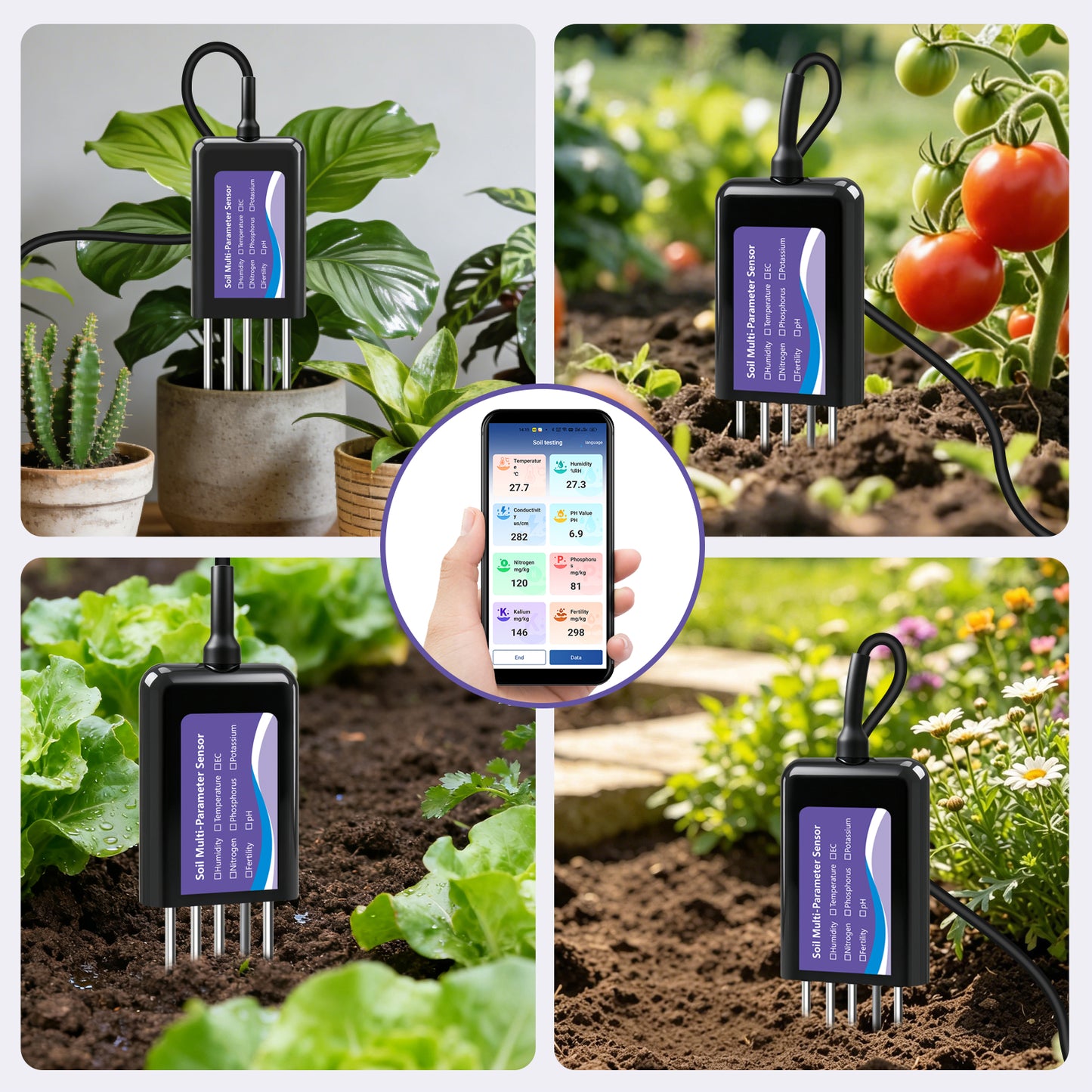 Upgraded USB‑C Connected Soil Tester with EC, Temperature‑Humidity, PH, Fertility and N‑P‑K Data Storage Function Yieryi