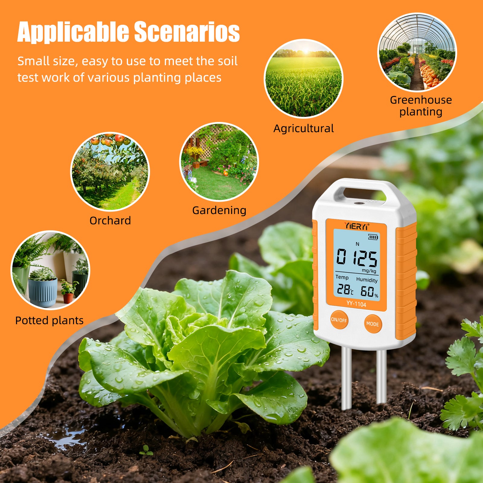 YIERYI 6-in-1 Soil Tester with NPK, pH, Temp & Humidity Soil Meter for Gardening & Farming Yieryi