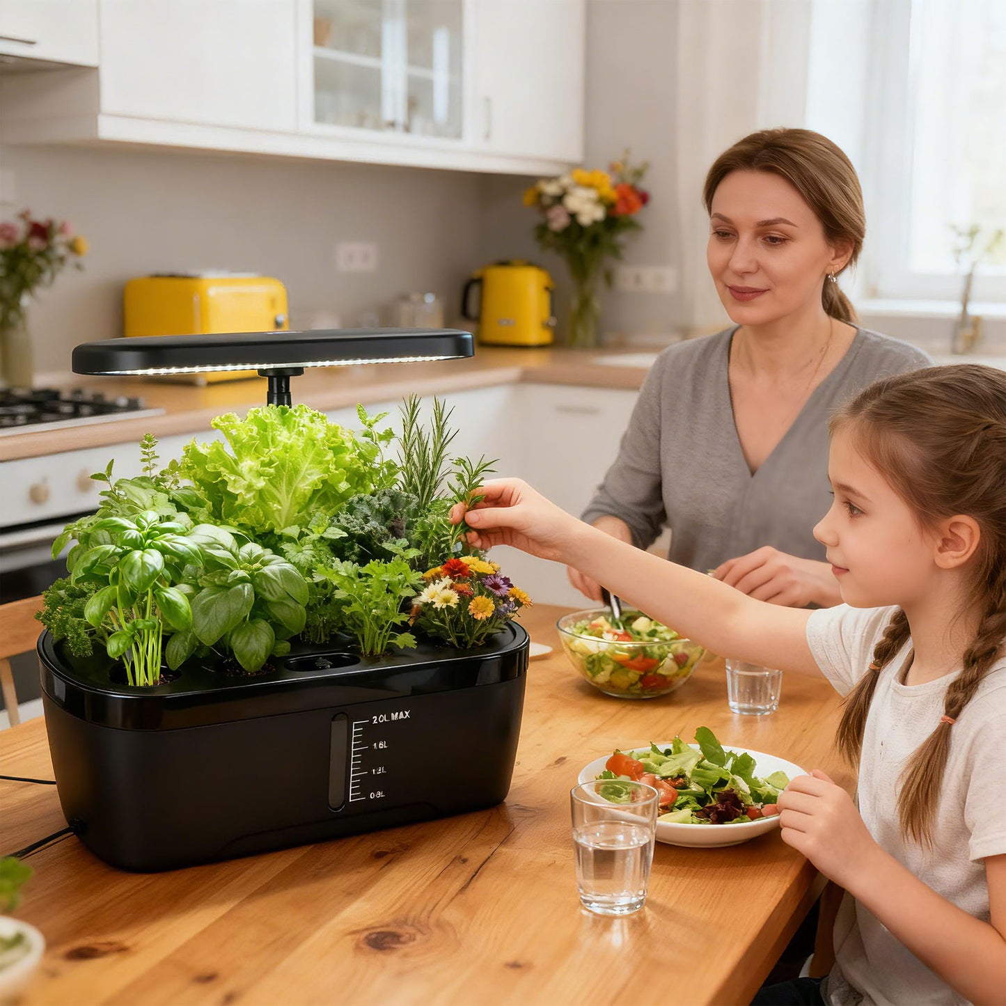 Smart Indoor Nutrient Bottles (A&B) 6 Pods Hydroponic Garden System with Adjustable LED Grow Light with 2L Water Tank Yieryi