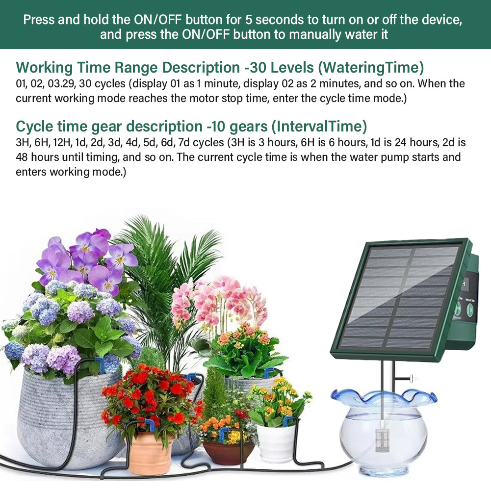 Solar Powered Auto Watering Device, Intelligent Drip Irrigation Kit for Indoor Outdoor Flowers Vegetables Yieryi