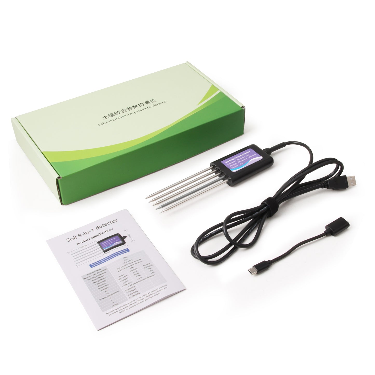 Upgraded USB‑C Connected Soil Tester with EC, Temperature‑Humidity, PH, Fertility and N‑P‑K Data Storage Function Yieryi