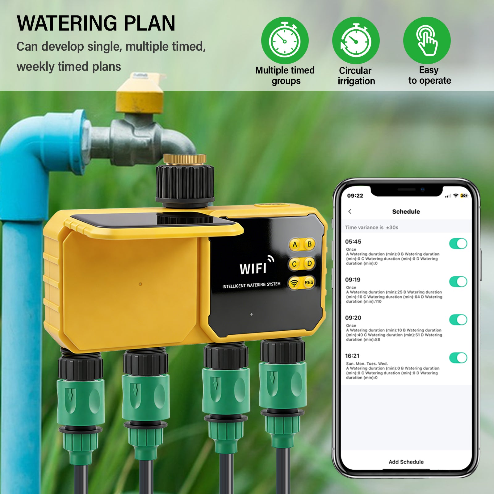 YIERYI Solar-Powered Smart Water Valve Controller with WiFi & Rain Sensor Yieryi