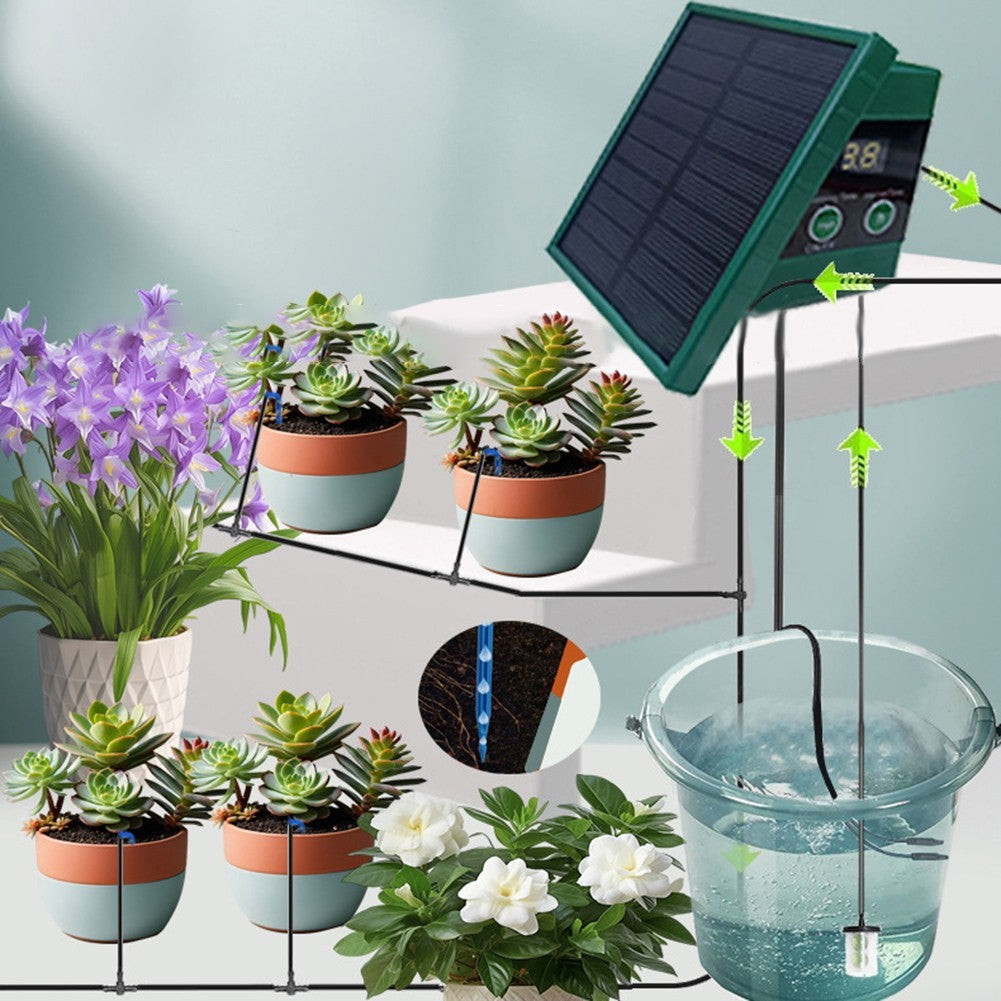 Solar Powered Auto Watering Device, Intelligent Drip Irrigation Kit for Indoor Outdoor Flowers Vegetables Yieryi