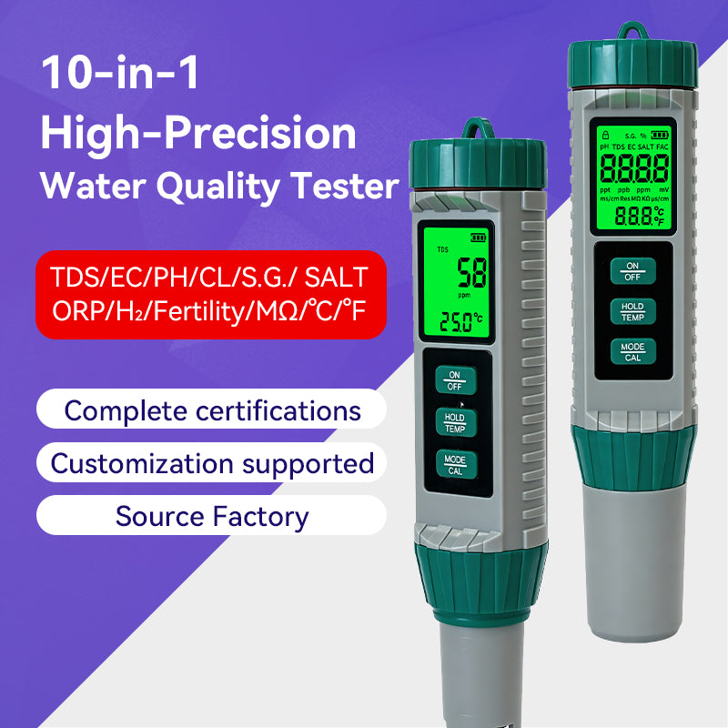 10‑in‑1 Multi‑Parameter Water Quality Test Pen, PH TDS EC ORP Salinity Meter Yieryi