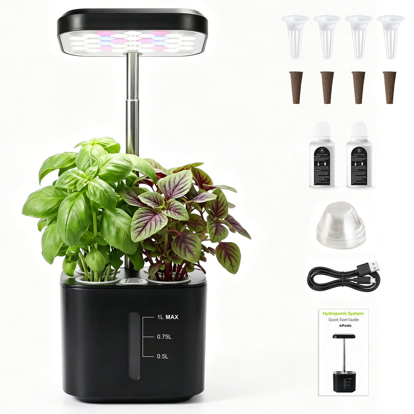 Mini 4‑Hole Hydroponic Grower, Soilless Indoor Vegetable Planter Yieryi