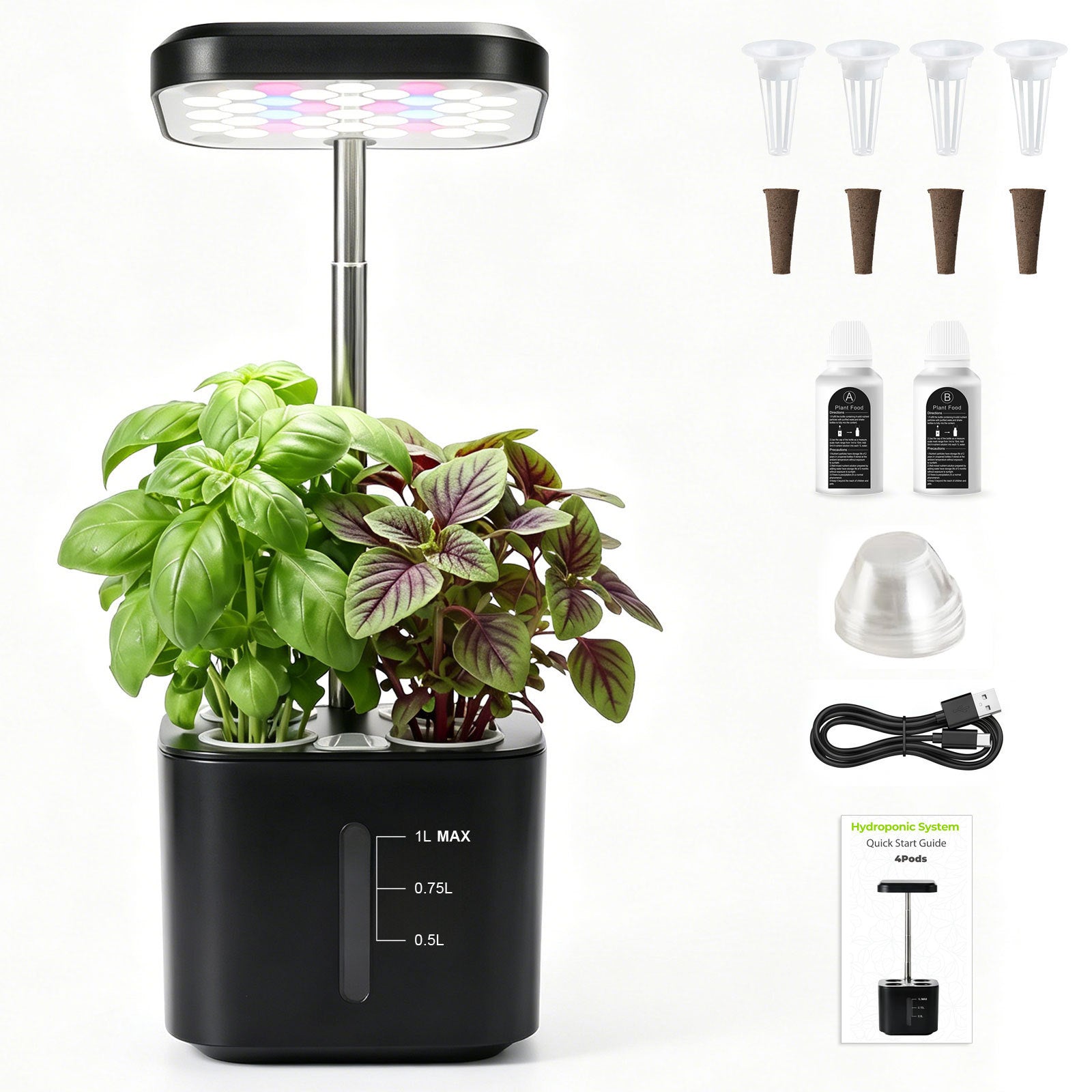 Mini 4‑Hole Hydroponic Grower, Soilless Indoor Vegetable Planter Yieryi