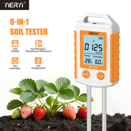 YIERYI 6-in-1 Soil Tester with NPK, pH, Temp & Humidity Soil Meter for Gardening & Farming Yieryi