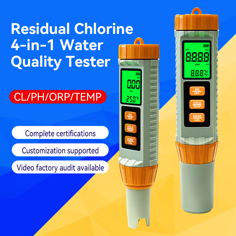 CL‑X41 Multi‑Functional Water Quality Tester Pen 4‑in‑1 Water Analyzer for pH Free Chlorine CL ORP and Temperature Yieryi