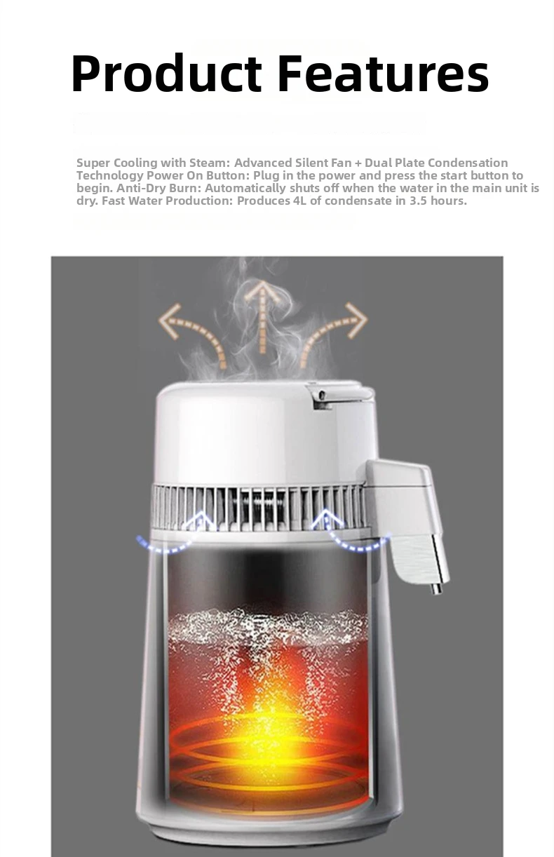 Fuyao Essential Oil Extractor 4L Electric Water Distiller 750W, 304 Stainless Steel Steam Distiller, 1L/H Distillation Rate, 120V/200V Pure Water Maker For Home, Lab & Aromatherapy Yieryi