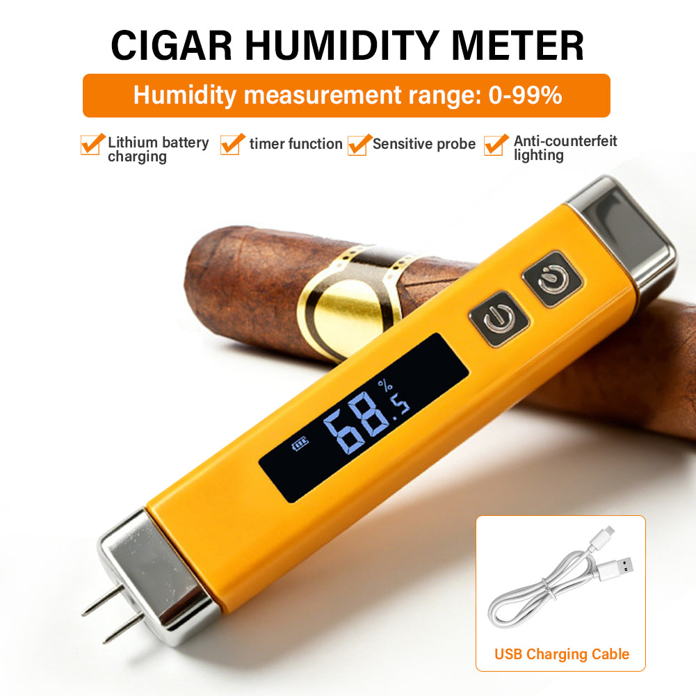 Digital Cigar Hygrometer, USB Pocket Cigar Humidity Detector, LCD Probe Digital Smoking Humidity Density Tester Yieryi
