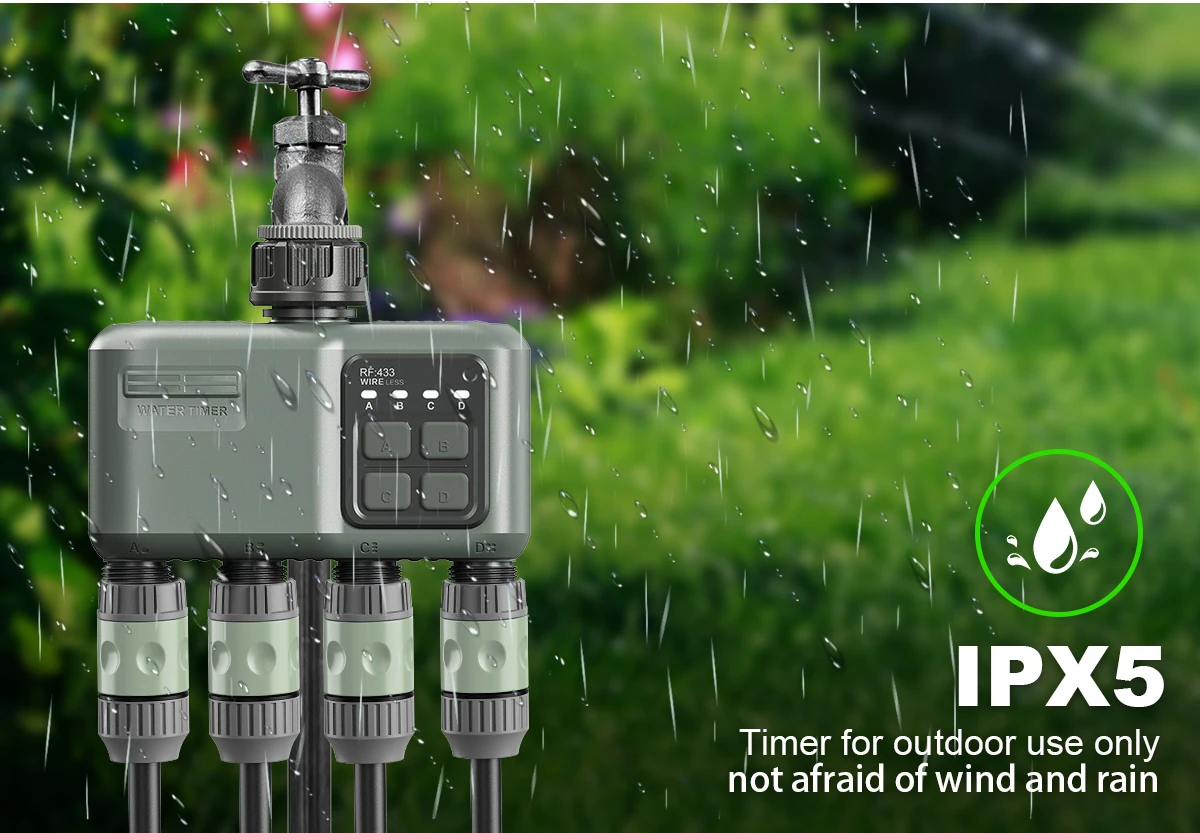 Smart 4-Zone WiFi + RF Water Timer, IPX5 Waterproof Outdoor Irrigation System with 500m Long Range, App Control for Garden Lawn Sprinkler Yieryi