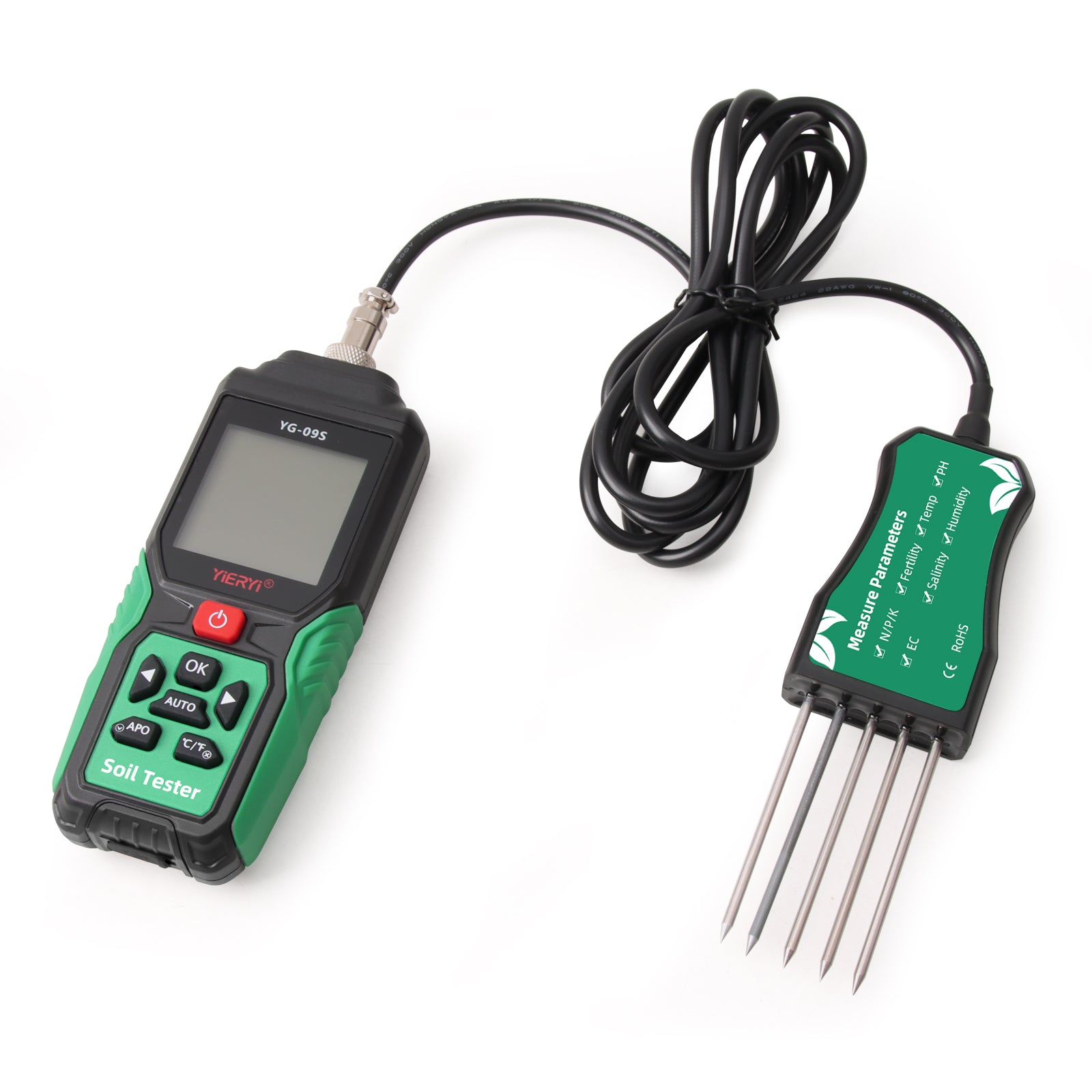 YG-09s9 9-in-1 PH/BC/salinity/fertility/nitrogen, phosphorus, potassium/temperature/humidity handheld soil tester can store and view 12 sets of records Yieryi