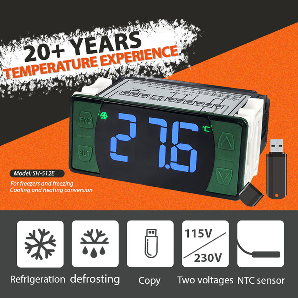 SH‑512E Refrigerator Temperature Controller, Cooling, Heating, Defrost & Fan Delay Start Freezer Thermostat Yieryi