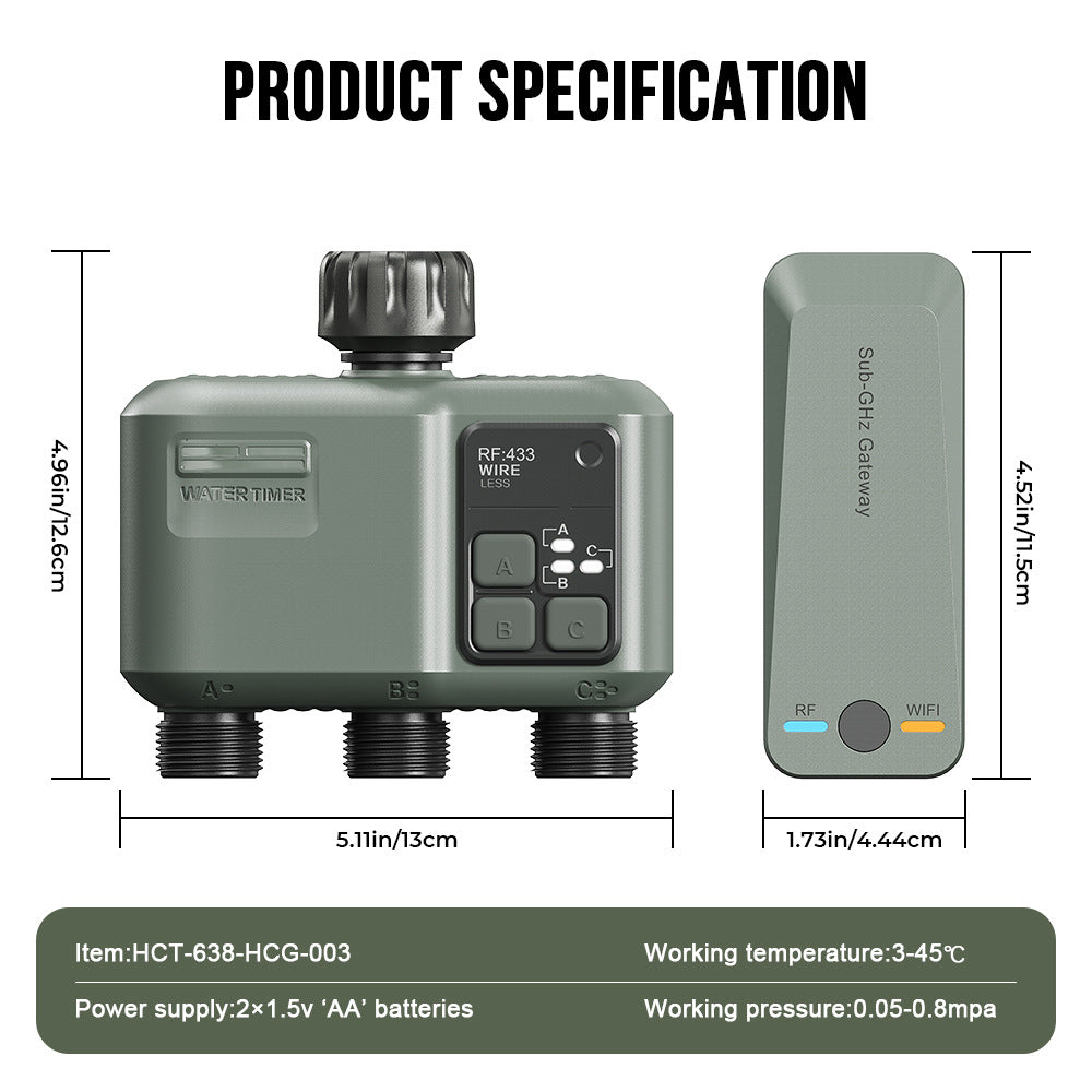 RF Wireless Three Outlets Irrigation Timer Weather-Sensitive Automatic Irrigation Controller 500meters Distance Connection APP Controlled Smart Garden Watering System Yieryi