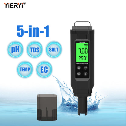 YG-9909 Digital 5-in-1 Water Quality Tester pH/TDS/EC/Salinity/Temperature Meter