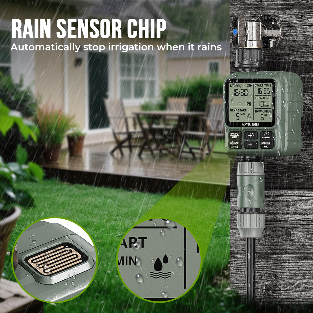 Smart Single-Outlet Irrigation Timer Rain Sensor & LCD Display
