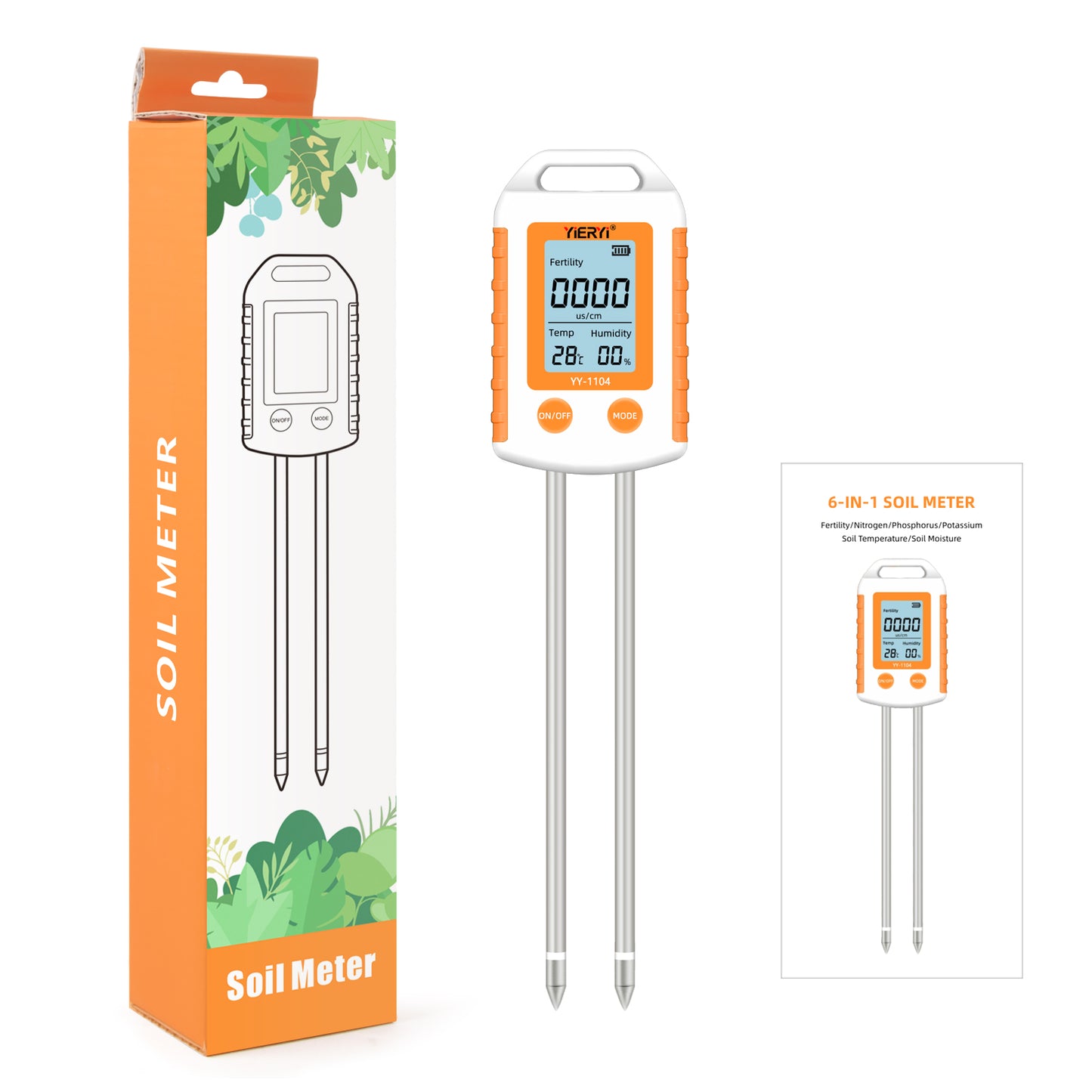 YIERYI 6-in-1 Soil Tester with NPK, pH, Temp & Humidity Soil Meter for Gardening & Farming Yieryi