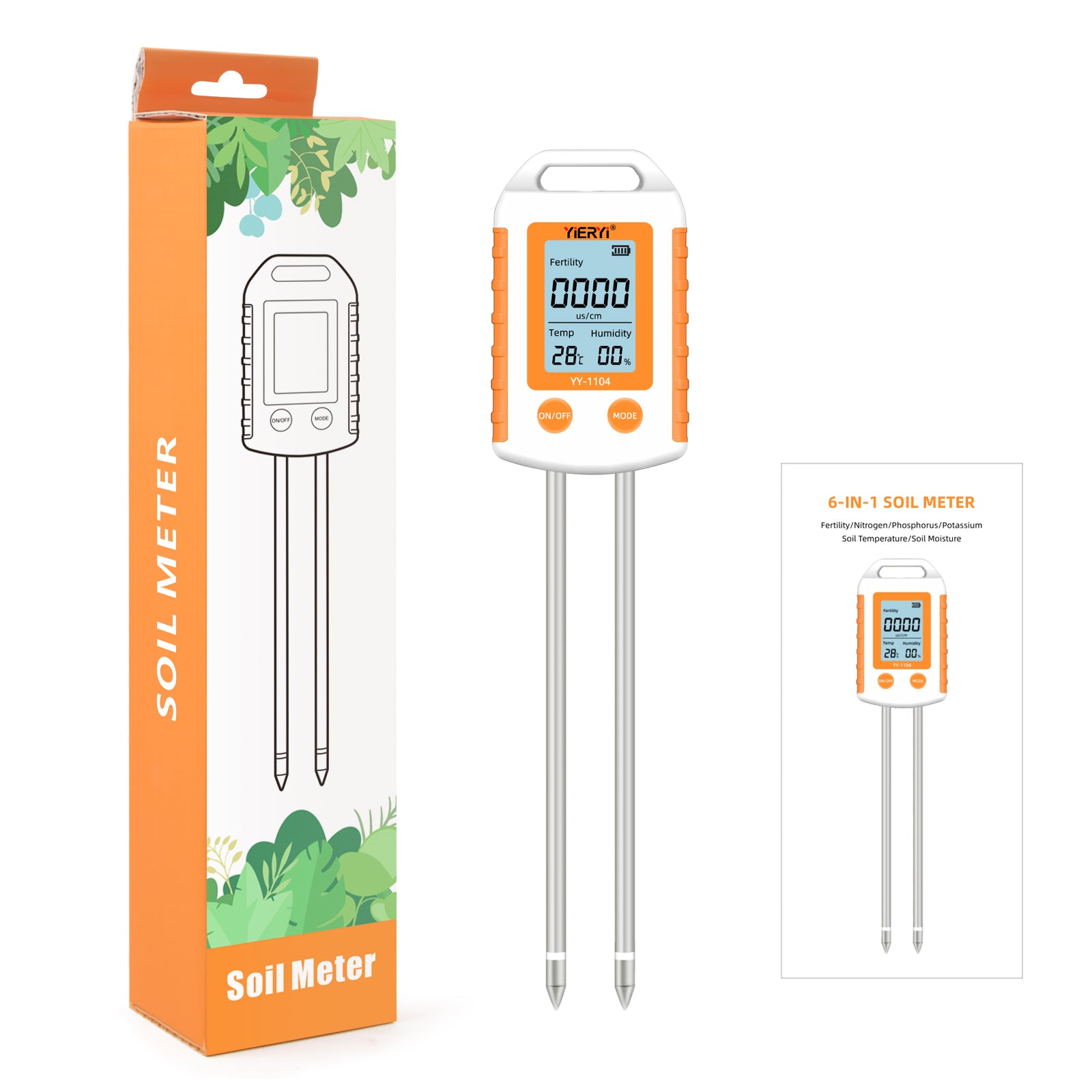 YIERYI 6-in-1 Soil Tester with NPK, pH, Temp & Humidity Soil Meter for Gardening & Farming Yieryi