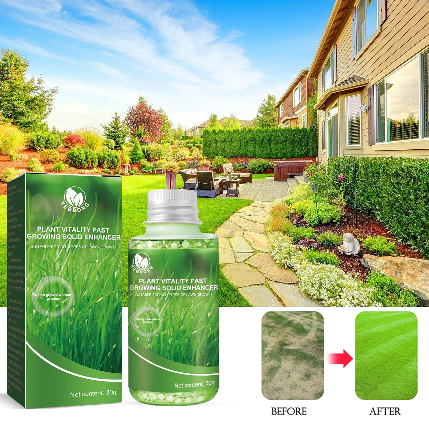 Plant Vitality Fast Growing Solid Enhancer 30G - Organic Fertilizer for Lawn, Potted Plants, Flowers & Root Growth Booster