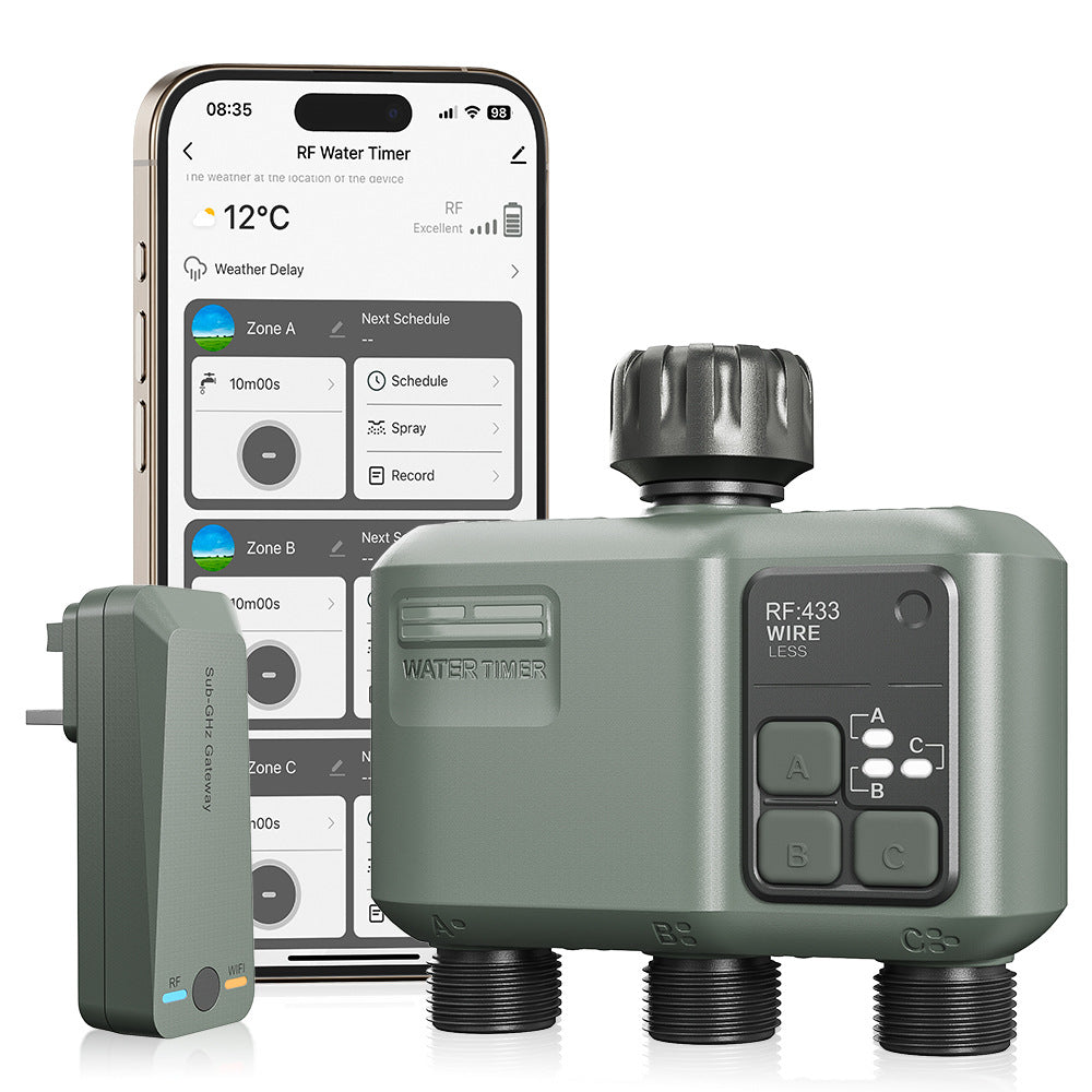 RF Wireless Three Outlets Irrigation Timer Weather-Sensitive Automatic Irrigation Controller 500meters Distance Connection APP Controlled Smart Garden Watering System Yieryi