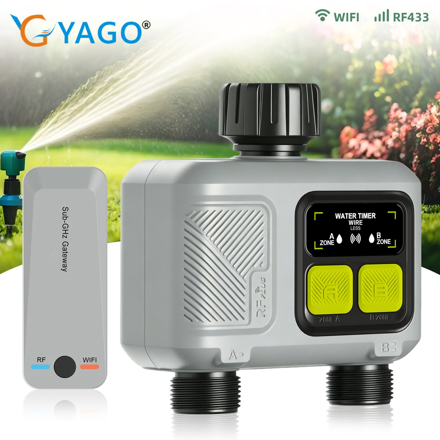 2-Zone Remote Smart Water Timer, Automatic Garden Irrigation Controller, Timed Plant Watering Device for Gardening Yieryi
