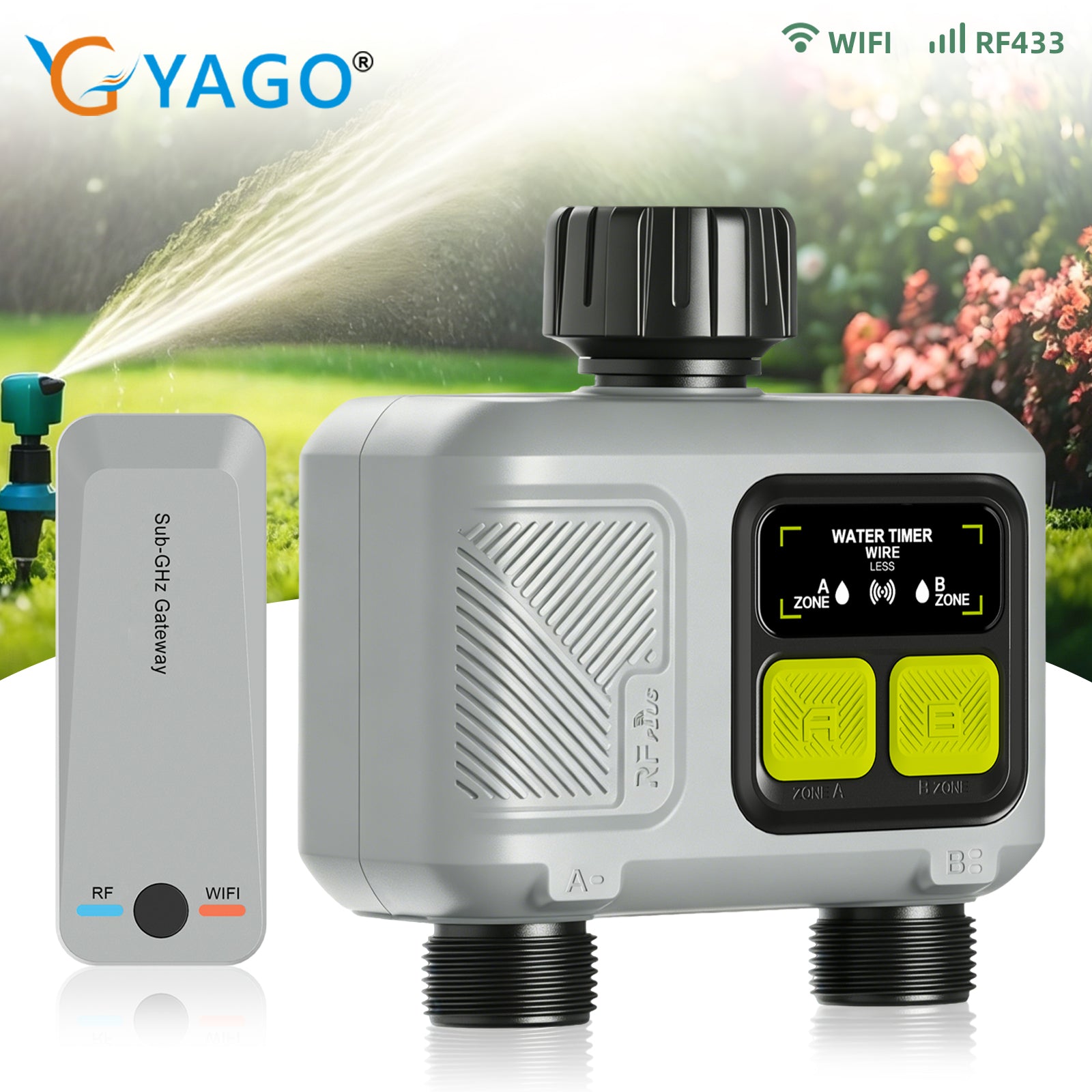 2-Zone Remote Smart Water Timer, Automatic Garden Irrigation Controller, Timed Plant Watering Device for Gardening Yieryi