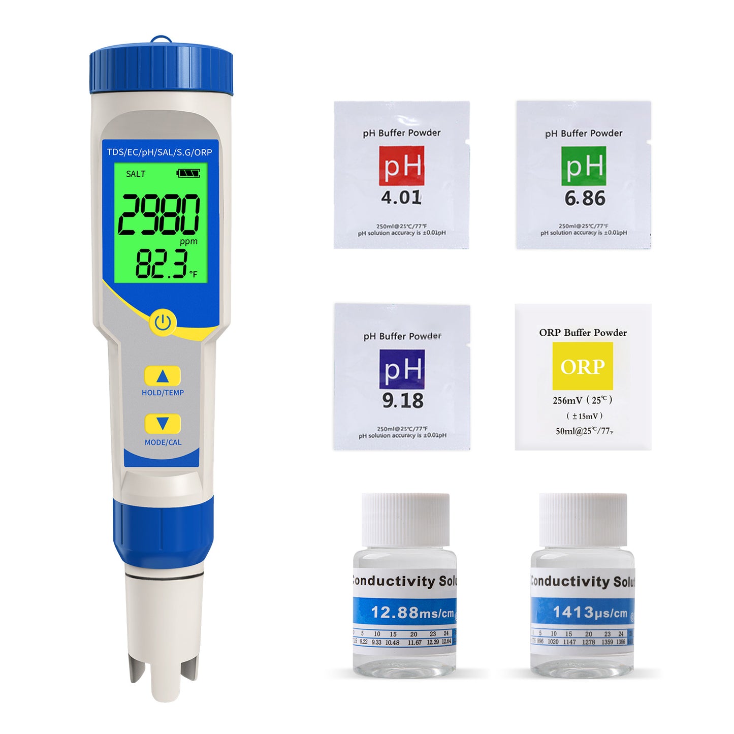 High Precision PH Meter7-in-1 EC/TDS/Salinity/ORP/Temperature/Specific Gravity Water Quality Tester For Spa & Hot Tub, Saltwater Pool, Aquarium, Aquaculture, Water Treatment Yieryi