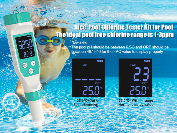 Salt Tested Pool YIERYI Chlorine Meter & Pool Salt Tester, 7 in 1 pH Tester & Salinty M ...