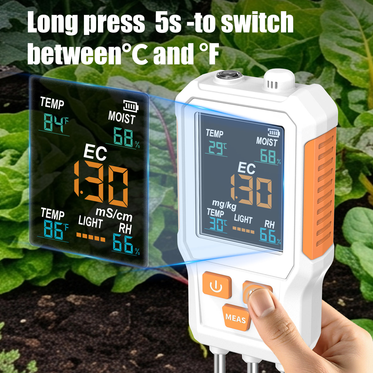 10‑in‑1 Digital Soil Tester, Color‑Screen Soil PH/EC/Fertility/N/P/K, Soil Temperature, Moisture, Light, Air Humidity & Temperature Multiparameter Soil Detector Yieryi