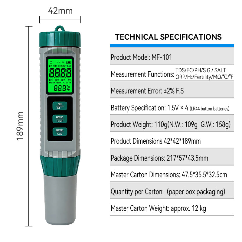 10‑in‑1 Multi‑Parameter Water Quality Test Pen, PH TDS EC ORP Salinity Meter Yieryi