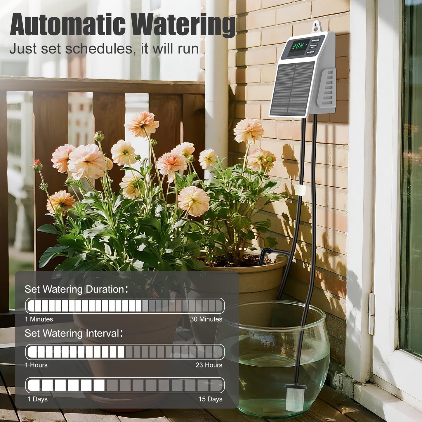 Solar Powered Automatic Drip Irrigation System 10 Plant Capacity IPX5 2200mAh UV-Resistant 4mm Tubing, Customizable Watering Schedule Yieryi