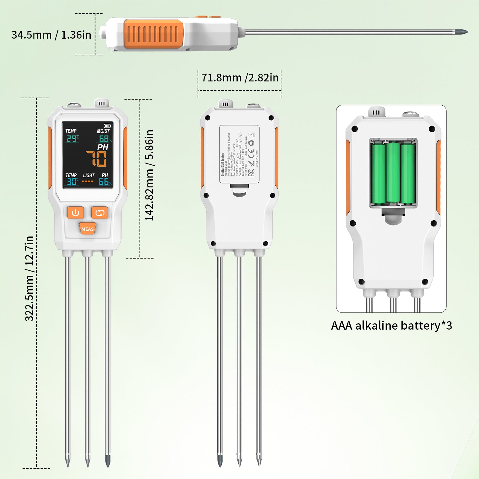 10‑in‑1 Digital Soil Tester, Color‑Screen Soil PH/EC/Fertility/N/P/K, Soil Temperature, Moisture, Light, Air Humidity & Temperature Multiparameter Soil Detector Yieryi